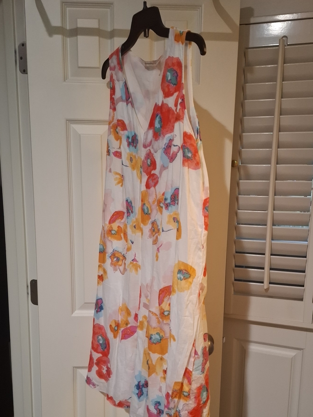 Soft Surroundings White Dress with Pastel Watercolor Prints